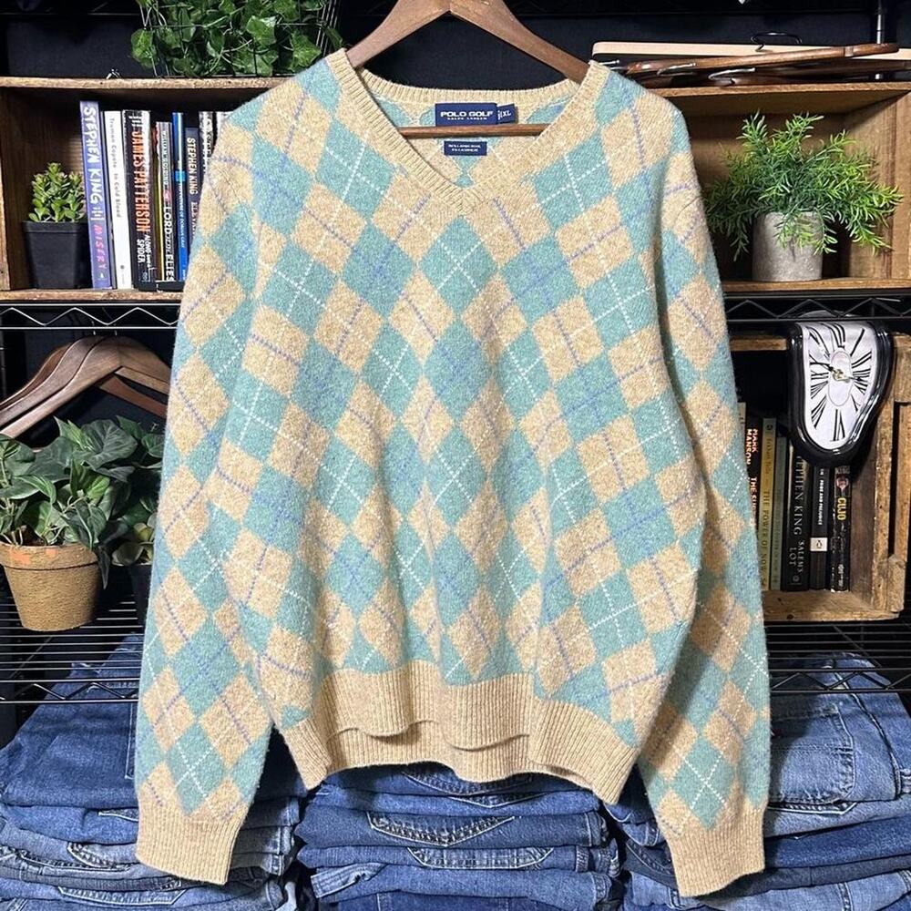 Vintage Polo Ralph Lauren Lambswool/Cashmere Sweater Mens XL V-Neck Grandpa